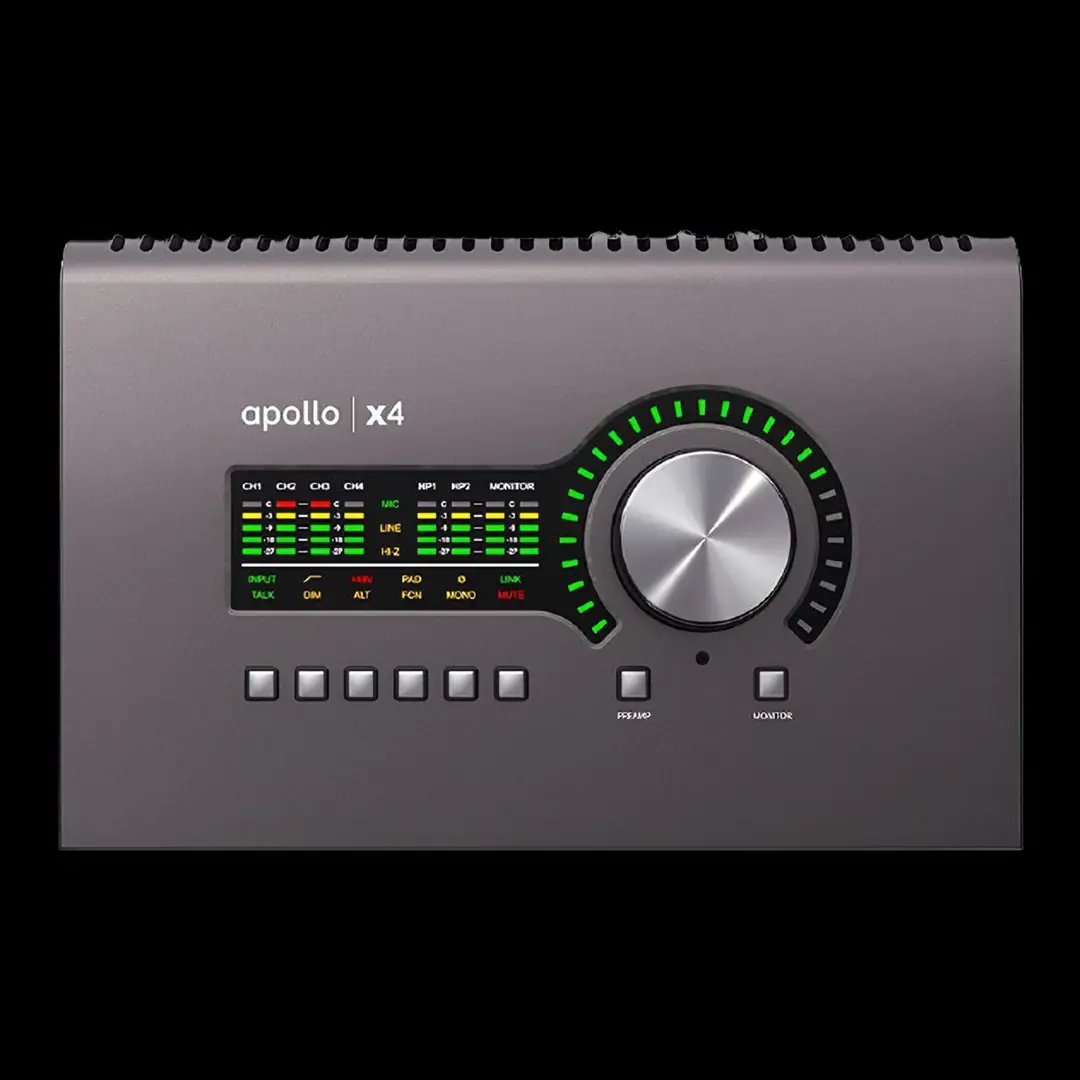 Звуковая карта Universal Audio Apollo x4 на чёрном фоне